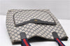 Authentic GUCCI Sherry Line Shoulder Tote Bag GG PVC Leather Navy Blue 0946G