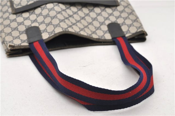 Authentic GUCCI Sherry Line Shoulder Tote Bag GG PVC Leather Navy Blue 0946G