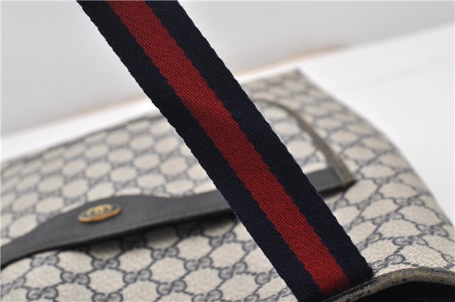 Authentic GUCCI Sherry Line Shoulder Tote Bag GG PVC Leather Navy Blue 0946G