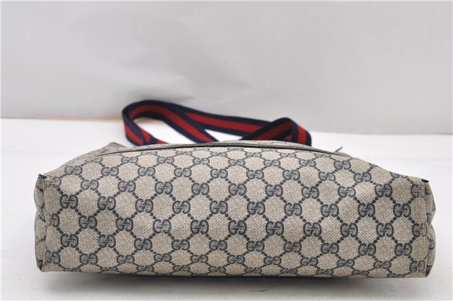 Authentic GUCCI Sherry Line Shoulder Tote Bag GG PVC Leather Navy Blue 0946G