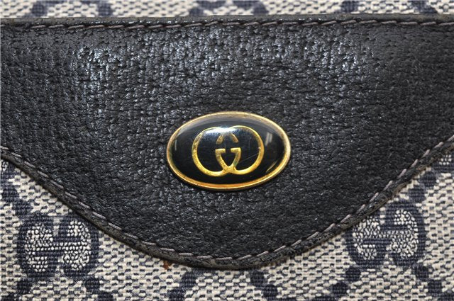 Authentic GUCCI Sherry Line Shoulder Tote Bag GG PVC Leather Navy Blue 0946G