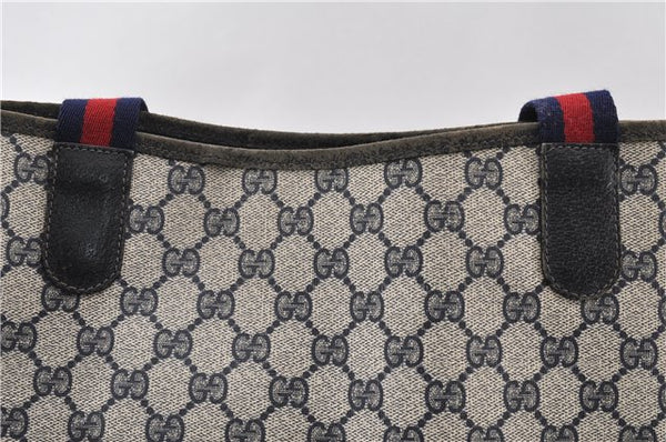 Authentic GUCCI Sherry Line Shoulder Tote Bag GG PVC Leather Navy Blue 0946G