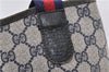 Authentic GUCCI Sherry Line Shoulder Tote Bag GG PVC Leather Navy Blue 0946G