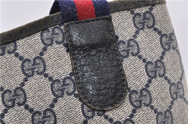Authentic GUCCI Sherry Line Shoulder Tote Bag GG PVC Leather Navy Blue 0946G