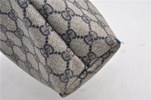 Authentic GUCCI Sherry Line Shoulder Tote Bag GG PVC Leather Navy Blue 0946G