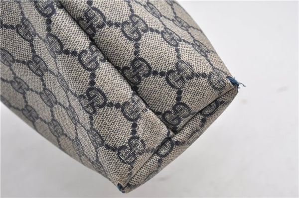 Authentic GUCCI Sherry Line Shoulder Tote Bag GG PVC Leather Navy Blue 0946G