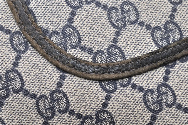 Authentic GUCCI Sherry Line Shoulder Tote Bag GG PVC Leather Navy Blue 0946G