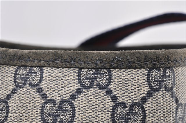 Authentic GUCCI Sherry Line Shoulder Tote Bag GG PVC Leather Navy Blue 0946G