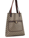 Authentic GUCCI Web Sherry Line Shoulder Tote Bag GG PVC Leather Brown 0947G