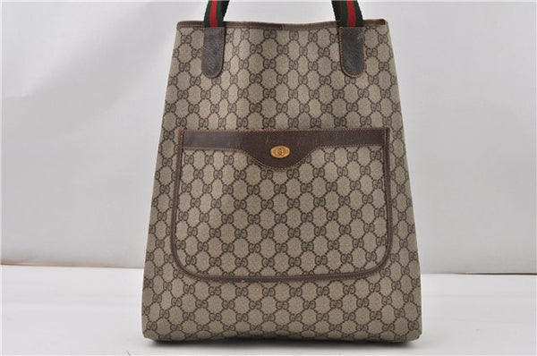 Authentic GUCCI Web Sherry Line Shoulder Tote Bag GG PVC Leather Brown 0947G