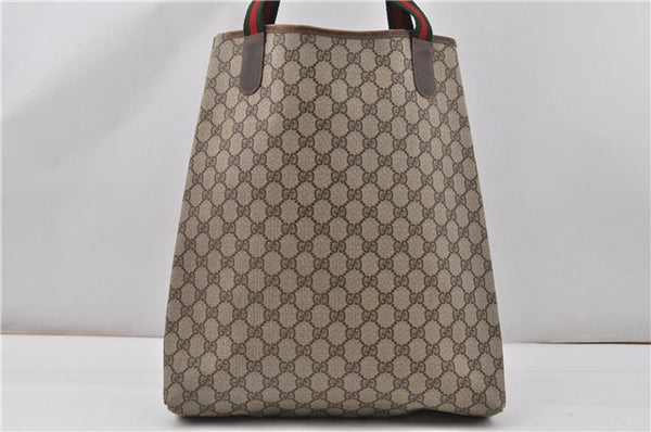 Authentic GUCCI Web Sherry Line Shoulder Tote Bag GG PVC Leather Brown 0947G