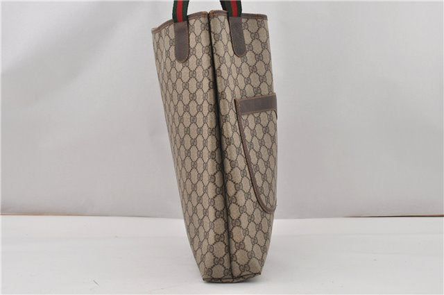 Authentic GUCCI Web Sherry Line Shoulder Tote Bag GG PVC Leather Brown 0947G