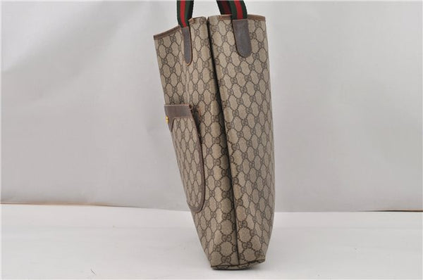 Authentic GUCCI Web Sherry Line Shoulder Tote Bag GG PVC Leather Brown 0947G