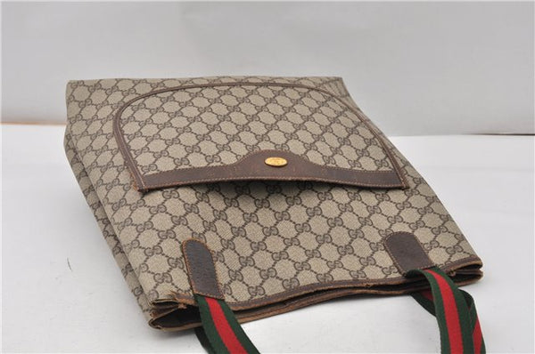 Authentic GUCCI Web Sherry Line Shoulder Tote Bag GG PVC Leather Brown 0947G
