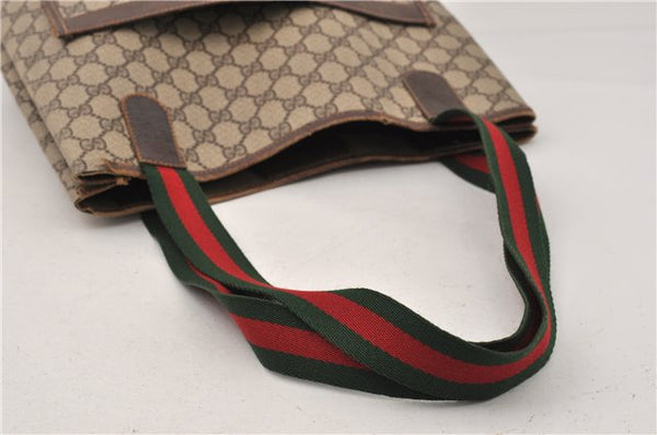 Authentic GUCCI Web Sherry Line Shoulder Tote Bag GG PVC Leather Brown 0947G