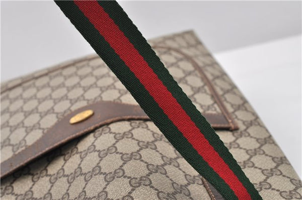 Authentic GUCCI Web Sherry Line Shoulder Tote Bag GG PVC Leather Brown 0947G