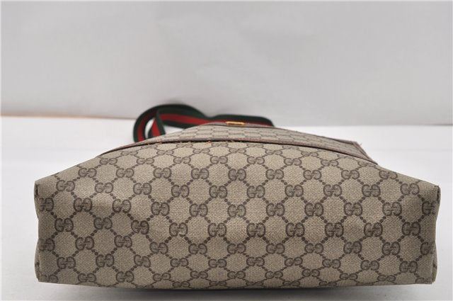 Authentic GUCCI Web Sherry Line Shoulder Tote Bag GG PVC Leather Brown 0947G