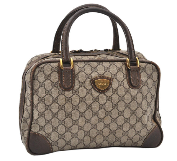Authentic GUCCI Vintage Hand Boston Bag GG PVC Leather Brown Junk 0948G