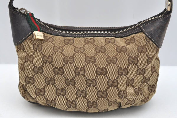 Auth GUCCI Web Sherry Line Hand Bag Pouch GG Canvas Leather 224093 Brown 0949H