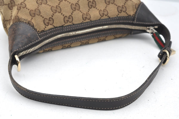 Auth GUCCI Web Sherry Line Hand Bag Pouch GG Canvas Leather 224093 Brown 0949H