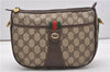 Auth GUCCI Web Sherry Line Shoulder Clutch Bag GG PVC Leather Brown Junk 0951G