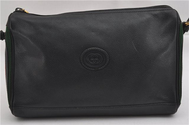 Authentic GUCCI Web Sherry Line Shoulder Cross Body Bag Leather Black 0953G