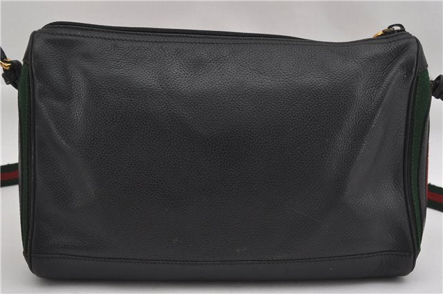Authentic GUCCI Web Sherry Line Shoulder Cross Body Bag Leather Black 0953G
