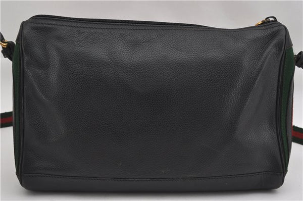 Authentic GUCCI Web Sherry Line Shoulder Cross Body Bag Leather Black 0953G