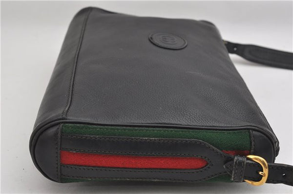 Authentic GUCCI Web Sherry Line Shoulder Cross Body Bag Leather Black 0953G