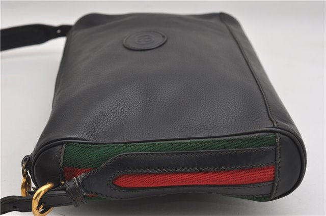 Authentic GUCCI Web Sherry Line Shoulder Cross Body Bag Leather Black 0953G