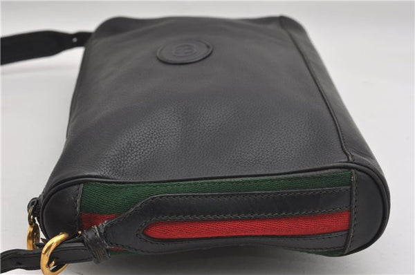 Authentic GUCCI Web Sherry Line Shoulder Cross Body Bag Leather Black 0953G
