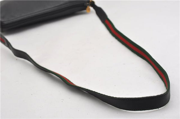 Authentic GUCCI Web Sherry Line Shoulder Cross Body Bag Leather Black 0953G