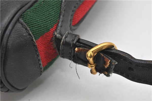 Authentic GUCCI Web Sherry Line Shoulder Cross Body Bag Leather Black 0953G