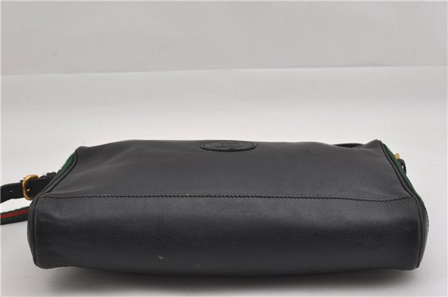 Authentic GUCCI Web Sherry Line Shoulder Cross Body Bag Leather Black 0953G