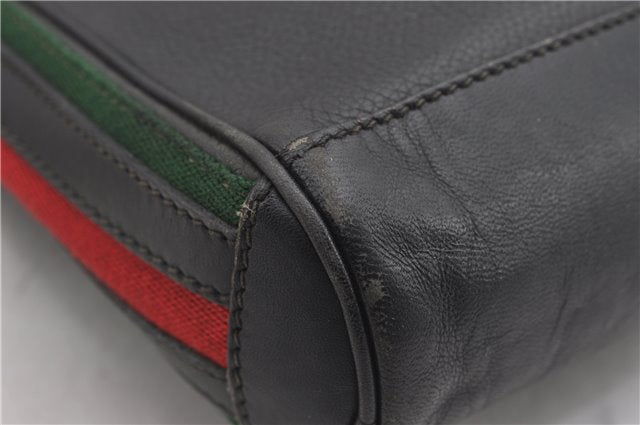 Authentic GUCCI Web Sherry Line Shoulder Cross Body Bag Leather Black 0953G