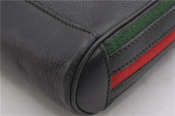 Authentic GUCCI Web Sherry Line Shoulder Cross Body Bag Leather Black 0953G
