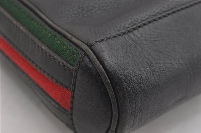 Authentic GUCCI Web Sherry Line Shoulder Cross Body Bag Leather Black 0953G