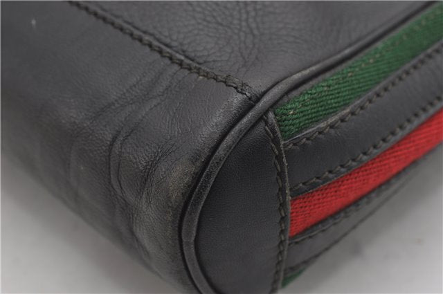 Authentic GUCCI Web Sherry Line Shoulder Cross Body Bag Leather Black 0953G