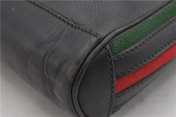 Authentic GUCCI Web Sherry Line Shoulder Cross Body Bag Leather Black 0953G