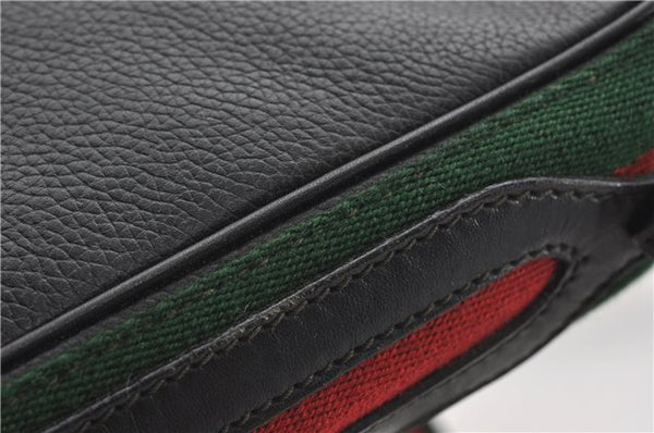 Authentic GUCCI Web Sherry Line Shoulder Cross Body Bag Leather Black 0953G