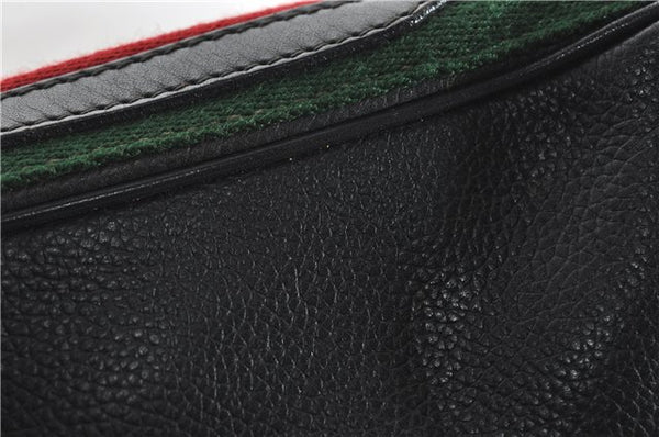 Authentic GUCCI Web Sherry Line Shoulder Cross Body Bag Leather Black 0953G