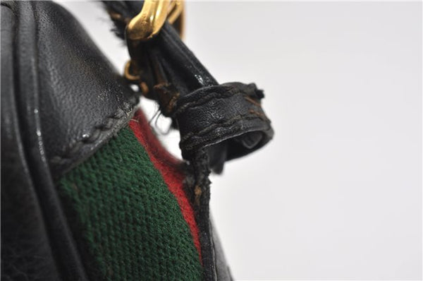 Authentic GUCCI Web Sherry Line Shoulder Cross Body Bag Leather Black 0953G