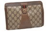 Authentic GUCCI Web Sherry Line Clutch Hand Bag Purse GG PVC Leather Brown 0963G
