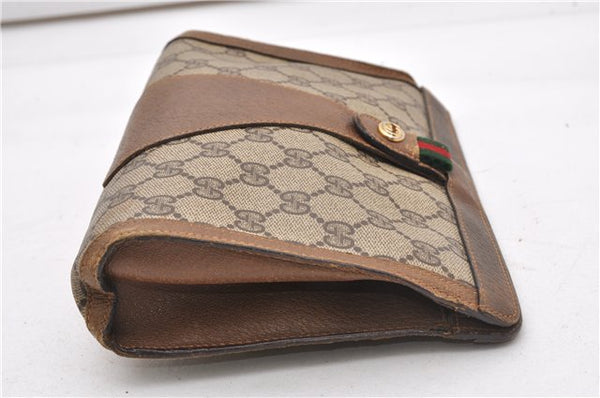 Authentic GUCCI Web Sherry Line Clutch Hand Bag Purse GG PVC Leather Brown 0963G