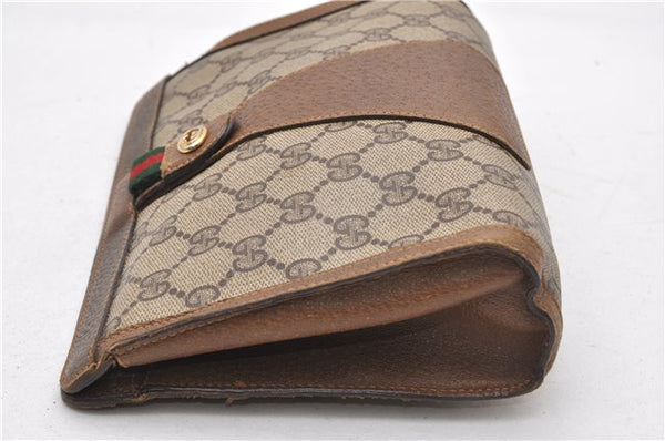 Authentic GUCCI Web Sherry Line Clutch Hand Bag Purse GG PVC Leather Brown 0963G