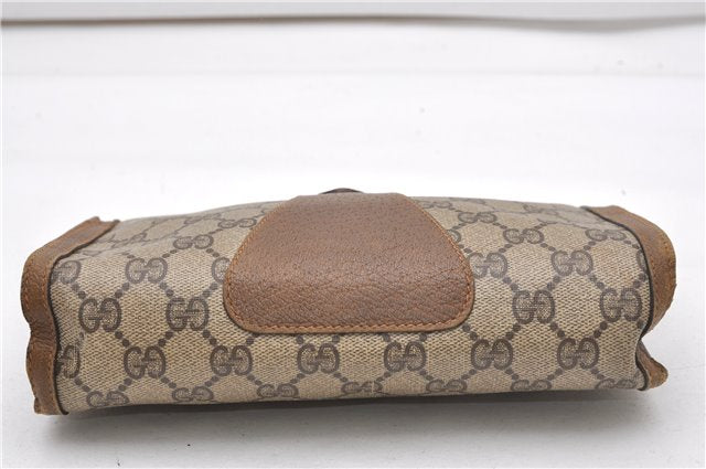 Authentic GUCCI Web Sherry Line Clutch Hand Bag Purse GG PVC Leather Brown 0963G