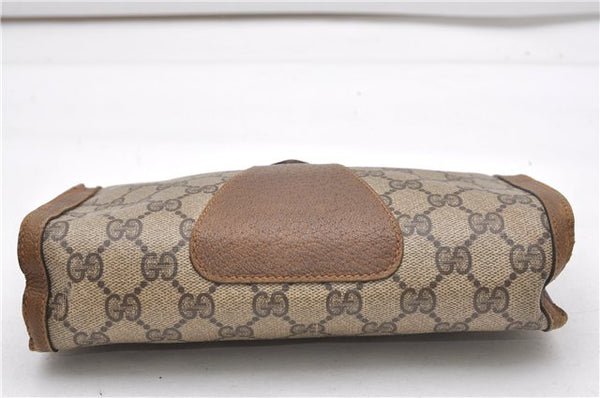 Authentic GUCCI Web Sherry Line Clutch Hand Bag Purse GG PVC Leather Brown 0963G