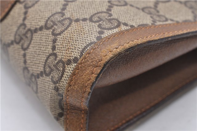 Authentic GUCCI Web Sherry Line Clutch Hand Bag Purse GG PVC Leather Brown 0963G