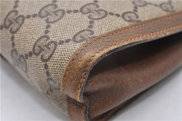 Authentic GUCCI Web Sherry Line Clutch Hand Bag Purse GG PVC Leather Brown 0963G