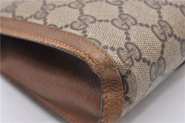 Authentic GUCCI Web Sherry Line Clutch Hand Bag Purse GG PVC Leather Brown 0963G